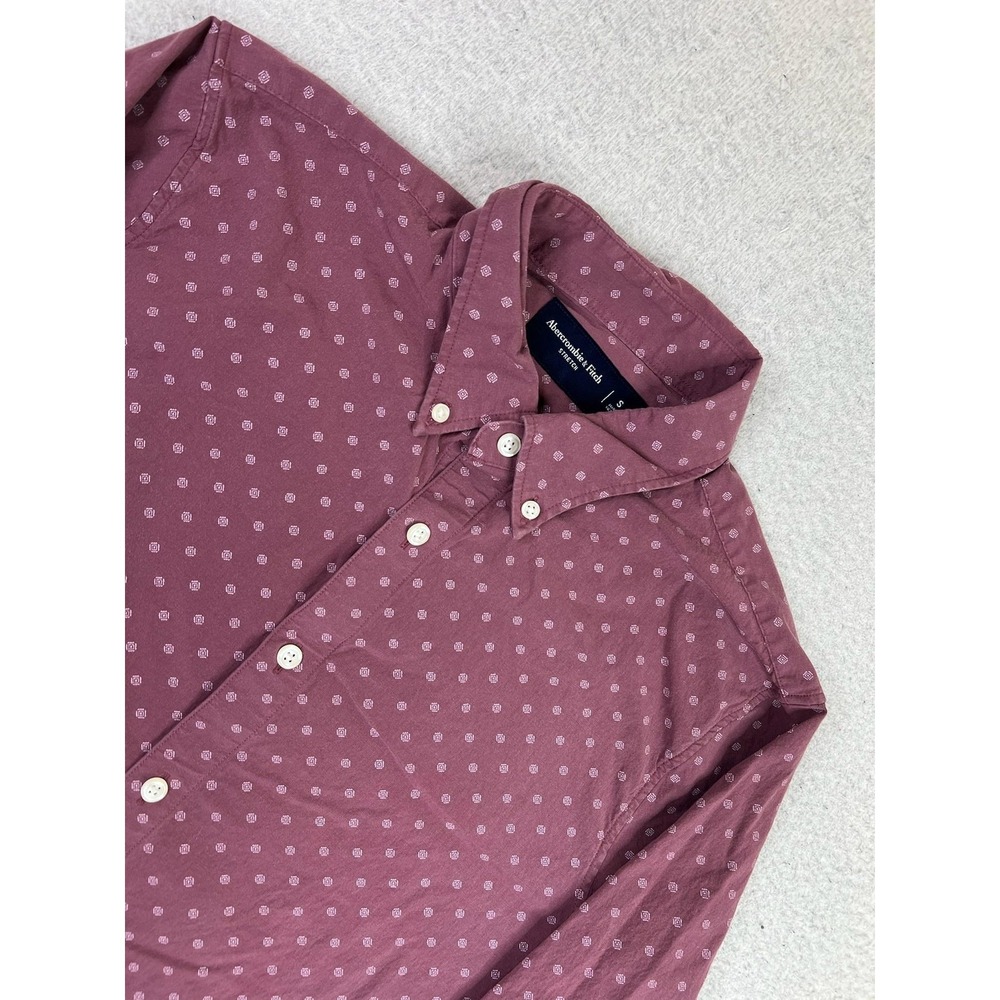 Abercrombie & Fitch Shirt Mens Small Red Stretch Geometric Button Front Casual